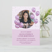 13e verjaardag Uitnodigingen Ballonnen Foto Paarse (Staand voorkant)