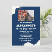 13e verjaardag uitnodigingen Boy Photo Simple Navy (Staand voorkant)
