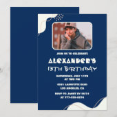 13e verjaardag uitnodigingen Boy Photo Simple Navy (Voorkant / Achterkant)