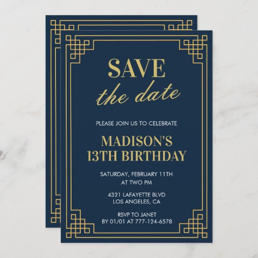 13e verjaardag uitnodigingen Meisje Save the date  (Voorkant / Achterkant)