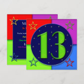 13e verjaardag Uitnodigingen - Neon Colors (Voorkant / Achterkant)