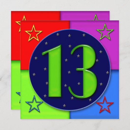 13e verjaardag Uitnodigingen - Neon Colors (Voorkant / Achterkant)
