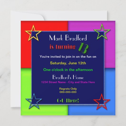 13e verjaardag Uitnodigingen - Neon Colors (Achterkant)