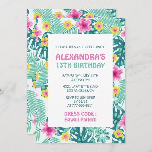 13E verjaardag uitnodigingen Tropical Hawaii Patro (Voorkant / Achterkant)