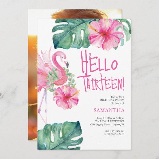 13e verjaardag Uitnodigingen Tropische Waterverven (Voorkant / Achterkant)