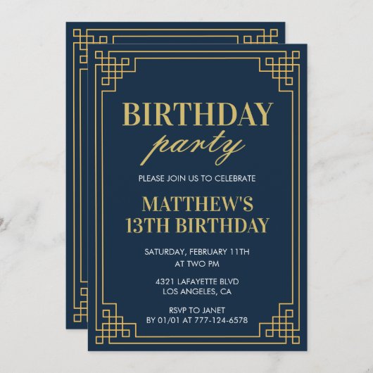13e verjaardag uitnodigingen Verjaardagsfeest jong (Voorkant / Achterkant)