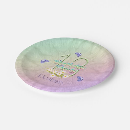 13e verjaardag van Butterflies en wilde bloemen Papieren Bordje (Gekanteld)