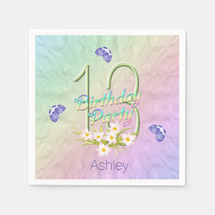 13e verjaardag van Butterflies en wilde bloemen Servet