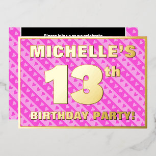 13e verjaardag van de opstand - vuurroze harten en folie uitnodiging