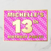 13e verjaardag van de opstand - vuurroze harten en folie uitnodiging (Voorkant)