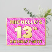 13e verjaardag van de opstand - vuurroze harten en folie uitnodiging (Staand Voorkant)