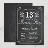 13e verjaardag van de uitnodiging van Floral-Chalk (Voorkant / Achterkant)