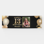 13e verjaardag van de zwarte en gouden ballonnen F Spandoek (Horizontaal)