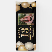 13e verjaardag van de zwarte en gouden ballonnen F Spandoek (Verticaal)