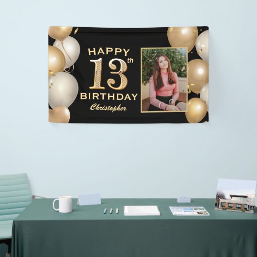 13e verjaardag van de zwarte en gouden ballonnen F Spandoek (Beurs)