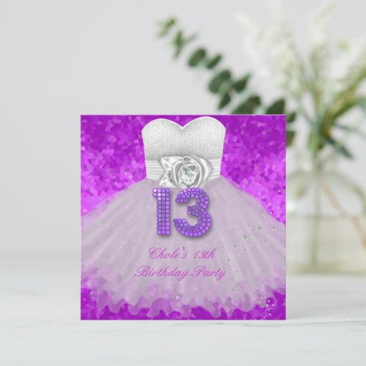 13e verjaardag van het Paarse meisje van de geboor Kaart (Staand voorkant)
