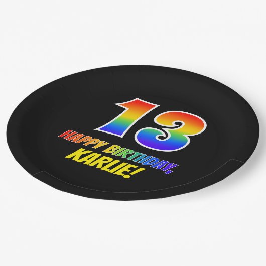 13e verjaardag: Vet, Leuk, Eenvoudig, Regenboog 13 Papieren Bordje (Gekanteld)