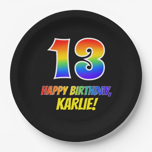 13e verjaardag: Vet, Leuk, Eenvoudig, Regenboog 13 Papieren Bordje (Voorkant)
