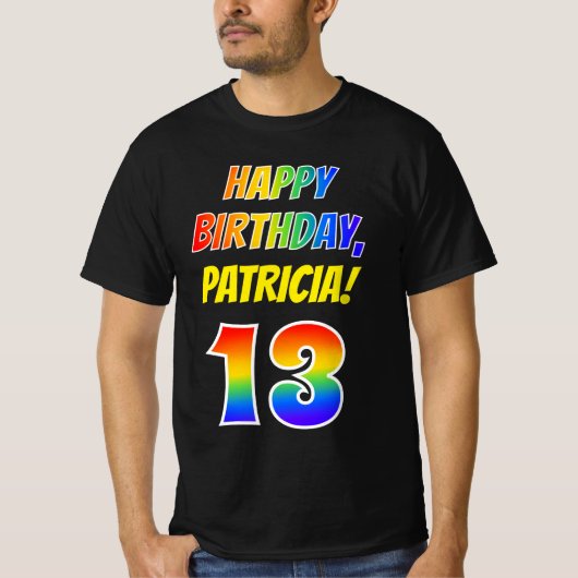 13e verjaardag — Vet, Leuk, Regenboog 13, Aangepas T-shirt (Voorkant)