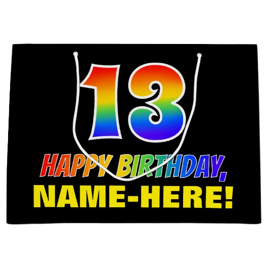 13e verjaardag: Vet, vun, eenvoudig, regenboog 13 Groot Cadeauzakje (Voorkant)