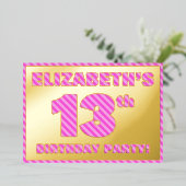 13e verjaardag - Vet, vun, roze band # 13 Folie Uitnodiging (Staand Voorkant)