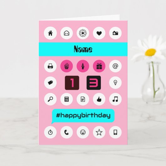 13e verjaardag Voeg naam toe smartphone Geïnspiree Kaart (Kleine Plant)