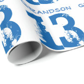 13e verjaardag voor een kleinzoon, blauwe tekst op cadeaupapier (Rol Hoek)