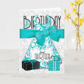 13e verjaardag voor haar Trendy Bling Turquoise Dr Kaart (Gele Bloem)