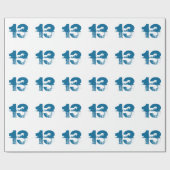 13e verjaardag voor iedereen, blauw op wit. cadeaupapier (Vlak)