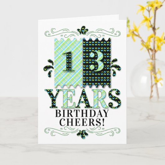 13e verjaardag voor jongens en meisjes in groen bl kaart (Gele Bloem)