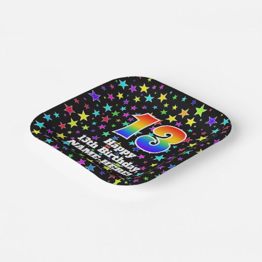 13e verjaardag: vun stars patroon en regenboog "13 papieren bordje (Gebogen)