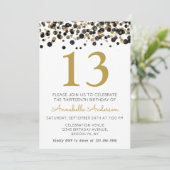 13e verjaardag Zwart Goud Glitter Sparkle Confetti Kaart (Staand voorkant)
