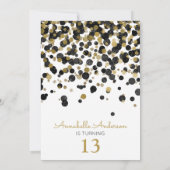 13e verjaardag Zwart Goud Glitter Sparkle Confetti Kaart (Achterkant)