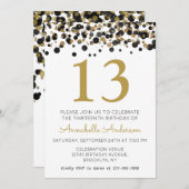 13e verjaardag Zwart Goud Glitter Sparkle Confetti Kaart (Voorkant / Achterkant)
