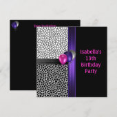 13e verjaardag zwart wit roze Paars Kaart (Voorkant / Achterkant)
