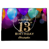 13e verjaardag Zwarte en gouden ballonnen Groot Cadeauzakje (Voorkant)