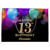 13e verjaardag Zwarte en gouden ballonnen Groot Cadeauzakje (Achterkant)