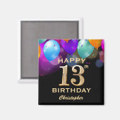 13e verjaardag Zwarte en gouden ballonnen Magneet (Voorkant / Achterkant)