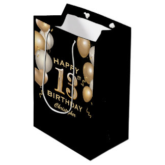 13e verjaardag Zwarte en gouden ballonnen Medium Cadeauzakje