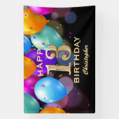 13e verjaardag Zwarte en gouden ballonnen Spandoek (Verticaal)
