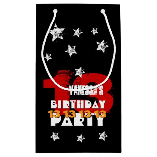 13e verjaardag zwarte witte sterren K02Z Klein Cadeauzakje (Achterkant)