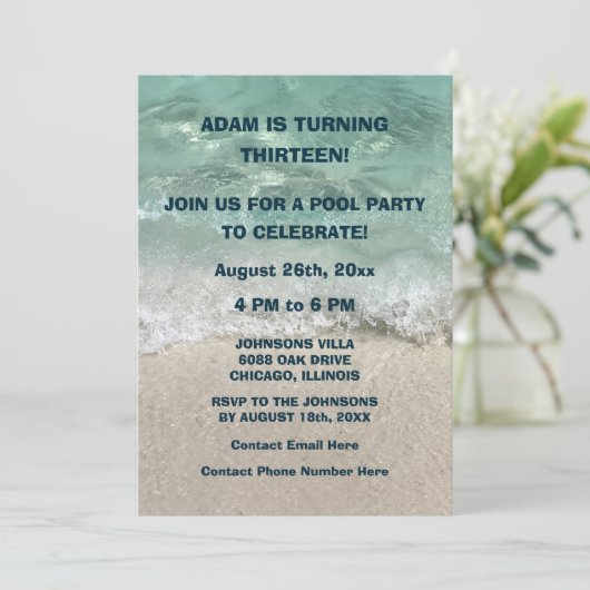 13e Verjaardag Zwembad Strand Zwemmen Party Custom Kaart (Staand voorkant)
