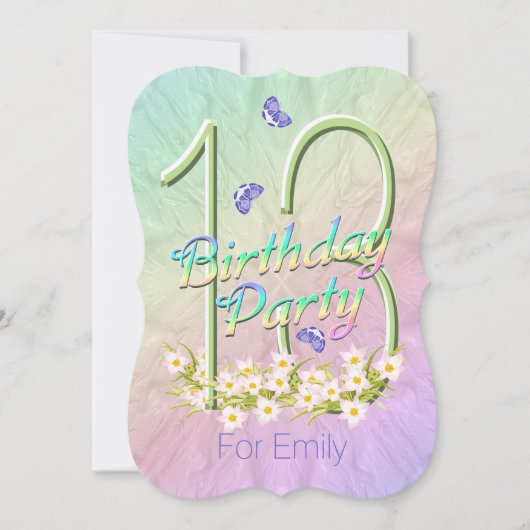 13e verjaardagsfeest Butterfly Garden Uitnodiginge Kaart (Voorkant)