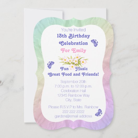 13e verjaardagsfeest Butterfly Garden Uitnodiginge Kaart (Achterkant)