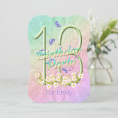 13e verjaardagsfeest Butterfly Garden Uitnodiginge Kaart (Staand voorkant)