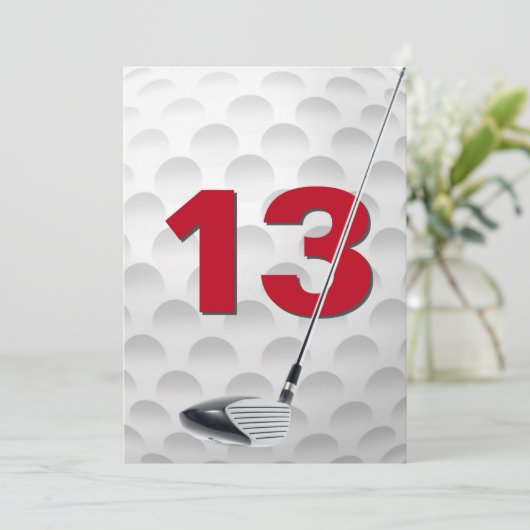 13e verjaardagsfeest golfthema kaart (Staand voorkant)
