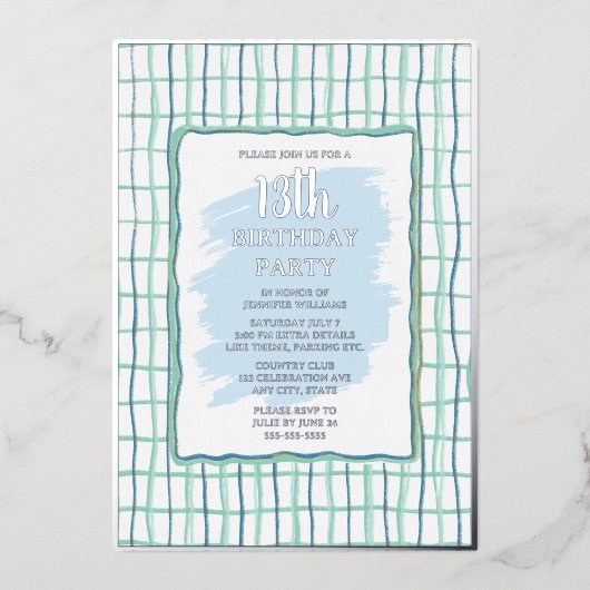 13e Verjaardagsfeest Hand getrokken Folie Uitnodig Folie Uitnodiging (Voorkant)