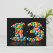 13e verjaardagsfeest, met bubbels en ballen kaart (Staand voorkant)
