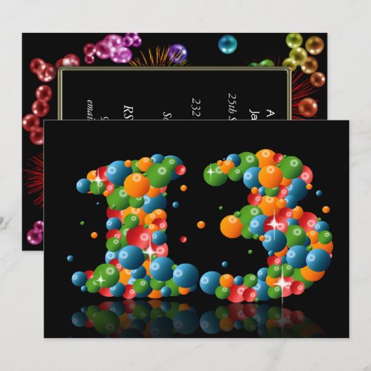 13e verjaardagsfeest, met bubbels en ballen kaart (Voorkant / Achterkant)