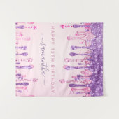 13e Verjaardagsfeest Roze Paarse Glittersuiker Dru Wandkleed (Voorkant (horizontaal))